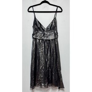 Y2K Studio M Babydoll Silk Lined Slip Dress‎ Large Metallic Cocktail Goth Glam